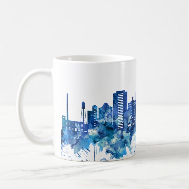 Durham North Carolina Skyline Blue Coffee Mug (Left)