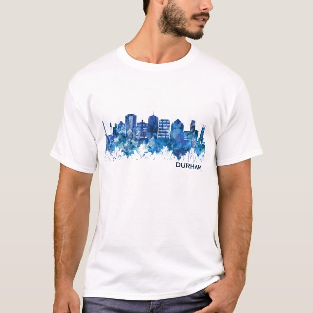 Durham North Carolina Skyline Blue T-Shirt (Front)