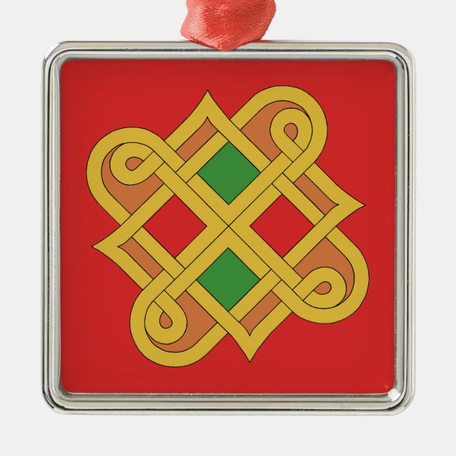 Durrow Knotwork 2016 Red and Green Metal Tree Decoration (Front)