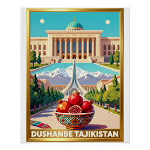 Dushanbe Tajikistan Mountain Travel Poster