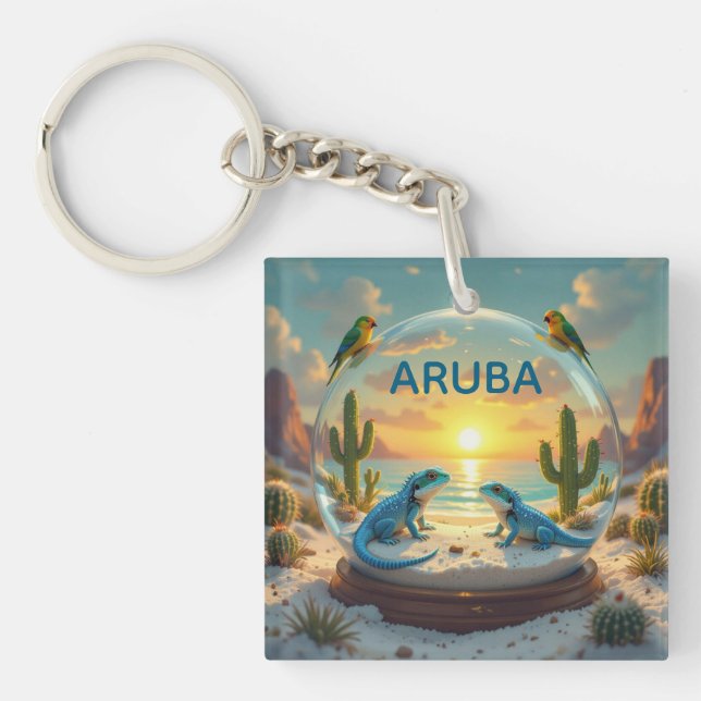 Dushi aruba sunset globe key ring (Front)