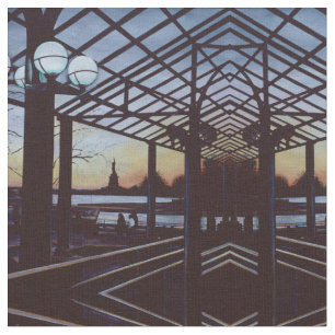 Dusk at Freedom's Birthplace, Ellis Island Fabric