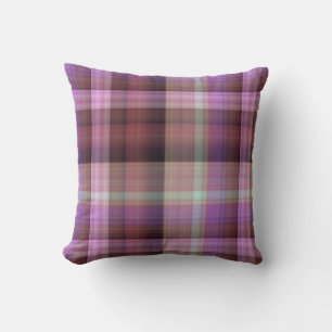 Dusk Blossoms Purple and Pink Plaid Cushion
