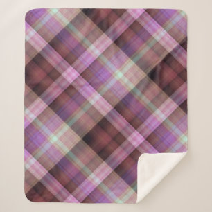Dusk Blossoms Purple and Pink Plaid Sherpa Blanket