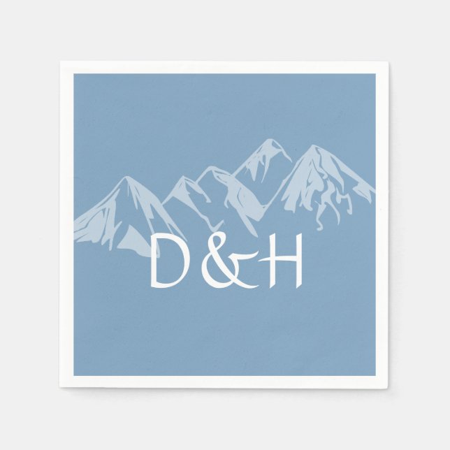 Dusk Blue Monogram Mountain Range Paper Napkins (Front)