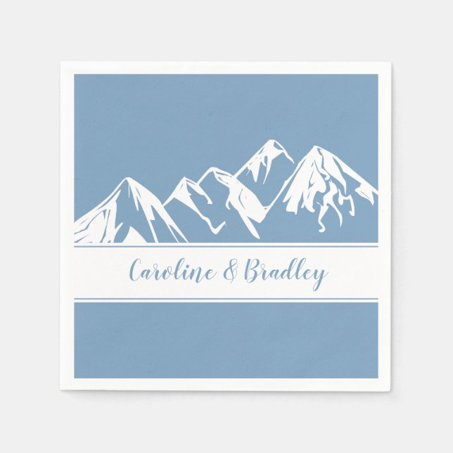 Dusk Blue White Mountain Range Wedding | Napkin (Front)