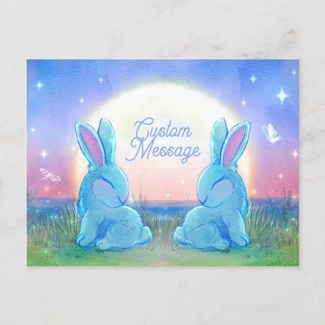 Dusk Bunnies Customizable Holiday Postcard (Front)