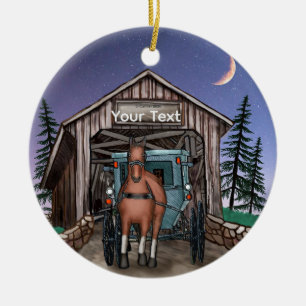 Dusk Covered Bridge  Ceramic Tree Decoration