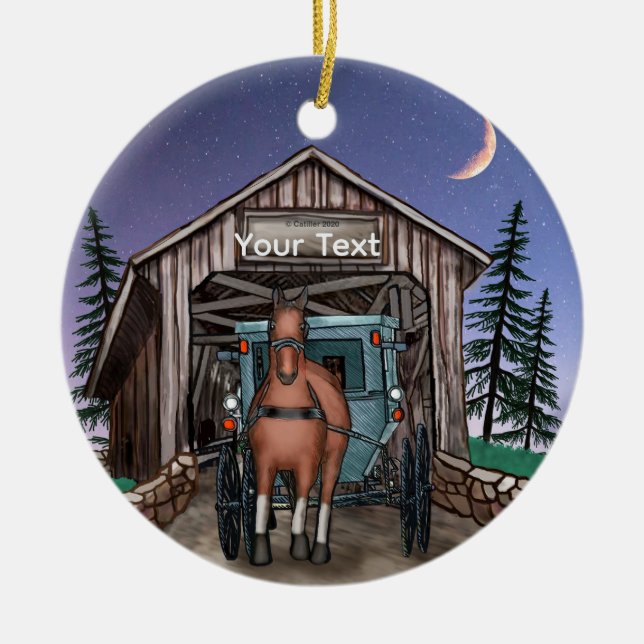 Dusk Covered Bridge  Ceramic Tree Decoration (Front)