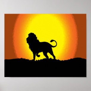 Dusk lion silhouette poster