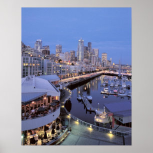 Dusk on Bell Harbour in Seattle, Washington. Poster
