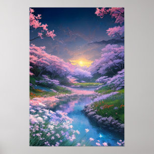 Dusk over the Peaceful Stream Poster