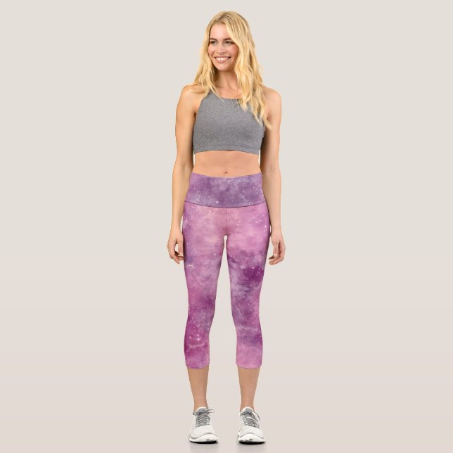 Dusk Rose Galaxy Series Design 2  Capri Leggings (Front)