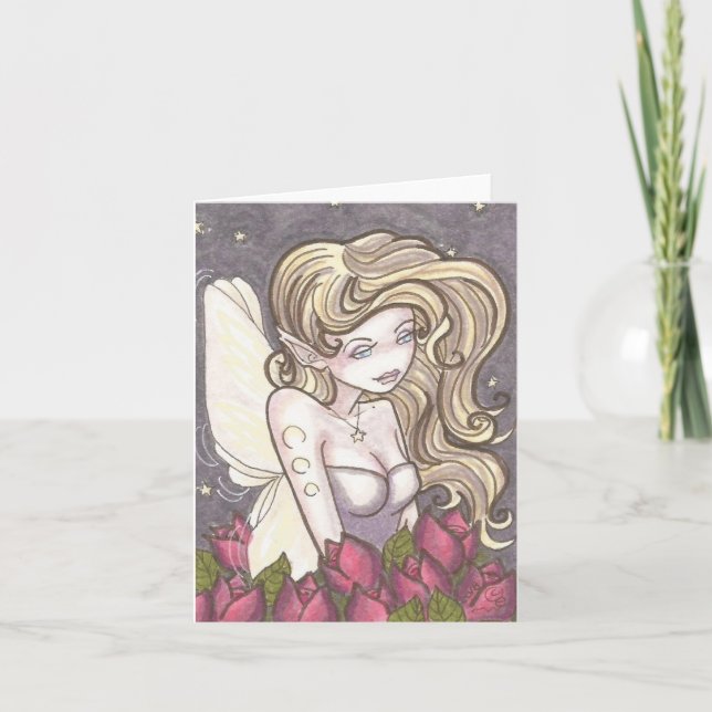 Dusk Roses Fairy Fantasy Art Blank Greeting Card (Front)