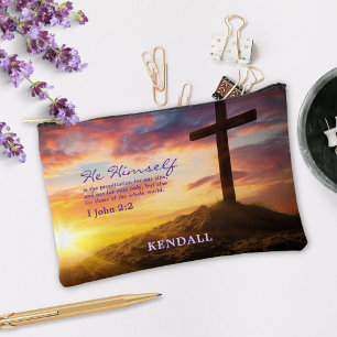 Dusk Silhouette Cross Bible Verse Personalised Accessory Pouch