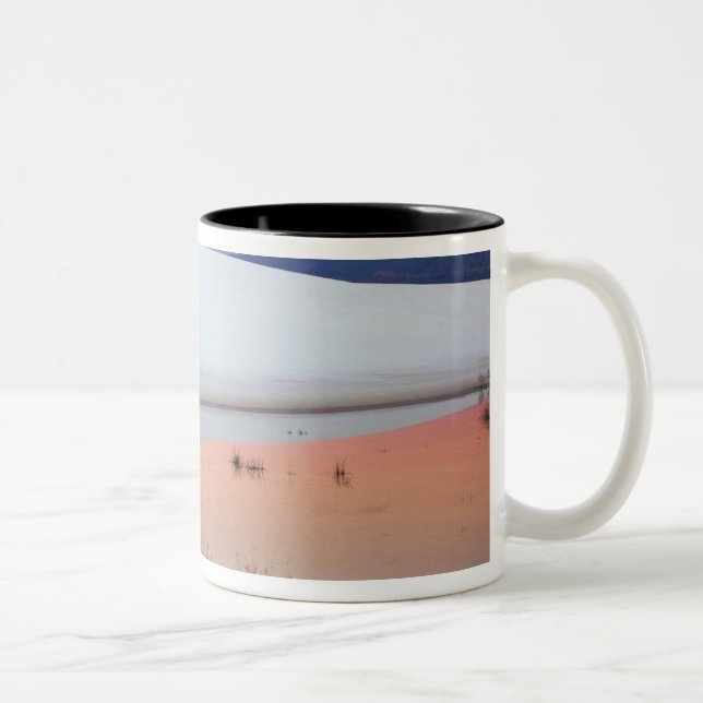 Dusk sky reflected in pool of water from Two-Tone coffee mug (Right)