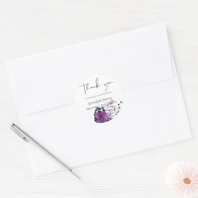 Dusk Till Dawn Purple Orange Floral Wedding Classic Round Sticker (Envelope)