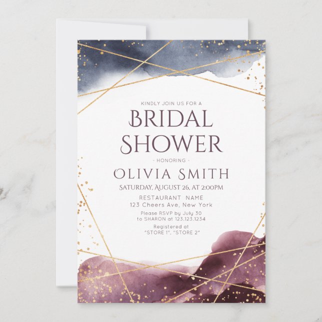Dusk Watercolor Geometric Modern Bridal Shower Invitation (Front)
