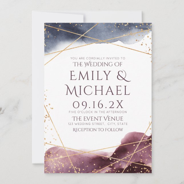 Dusk Watercolor Geometric Modern wedding Invitation (Front)