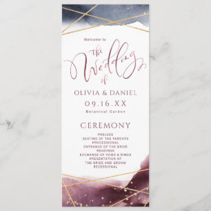 Dusk Watercolor Geometric Modern Wedding Program Menu
