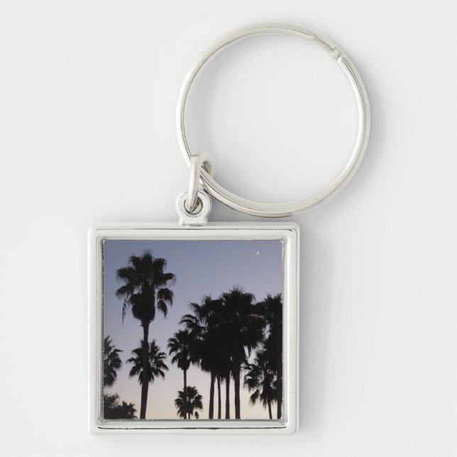 Dusk with Palm Trees Tropical Scene Key Ring (Front)