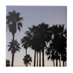 Dusk with Palm Trees Tropical Scene Tile