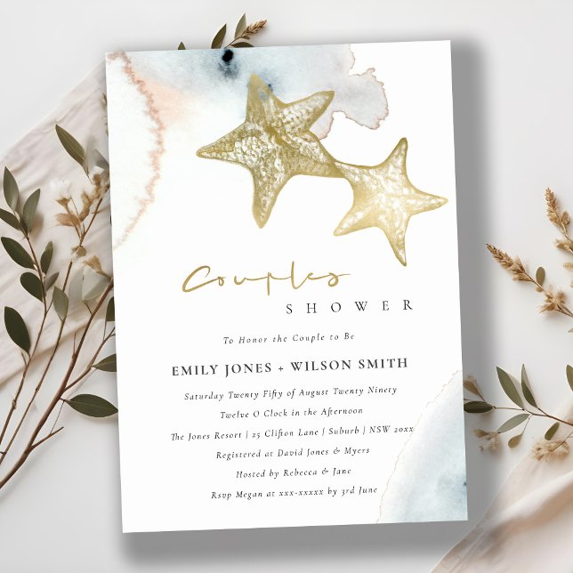 DUSKY BLUE BEACH STARFISH COUPLES SHOWER INVITE (Creator Uploaded)