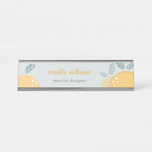 Dusky Blue Cute Lemon Abstract Bold Fruity Citrus Desk Name Plate