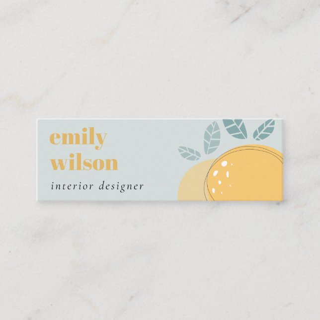 Dusky Blue Cute Lemon Abstract Bold Fruity Citrus Mini Business Card (Front)