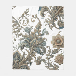 Dusky Blue Floral Brocade Pattern Fleece Blanket