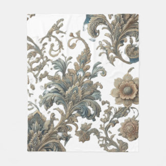 Dusky Blue Floral Brocade Pattern Fleece Blanket