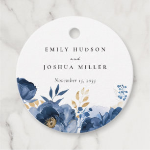 Dusky Blue Gold Floral Wedding Favour Tags