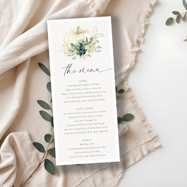 Dusky Blue Green Gold Succulent Pumpkin Wedding Menu (Creator Uploaded)