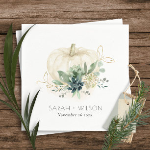 Dusky Blue Green Gold Succulent Pumpkin Wedding  Napkin