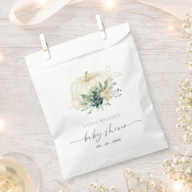 Dusky Blue  Green Succulent Pumpkin Baby Shower Favour Bags (Clipped)