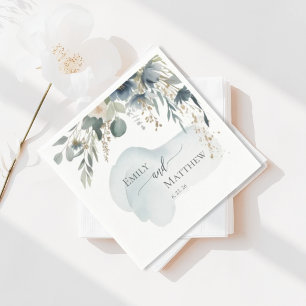 Dusky Blue Greenery Wedding Napkin