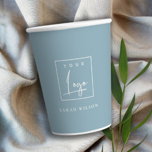 Dusky Blue Grey Custom Promotional Business Logo Paper Cups
