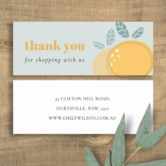 Dusky Blue Lemon Bold Fruity Thank You Shopping Mini Business Card (Creator Uploaded)