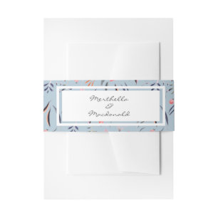 Dusky Blue Personalised Floral WEDDING Invitation Belly Band