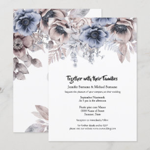 Dusky blue pink woodland rose anemone chic invitation