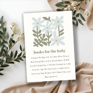 Dusky Blue Retro Minimal Floral Books For Baby Enclosure Card