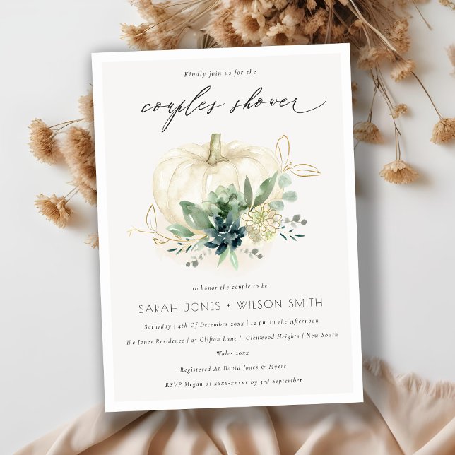 Dusky Blue Succulent Pumpkin Couples Shower Invite (Creator Uploaded)