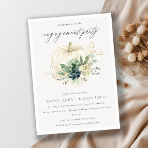 Dusky Blue Succulent Pumpkin Engagement Invite