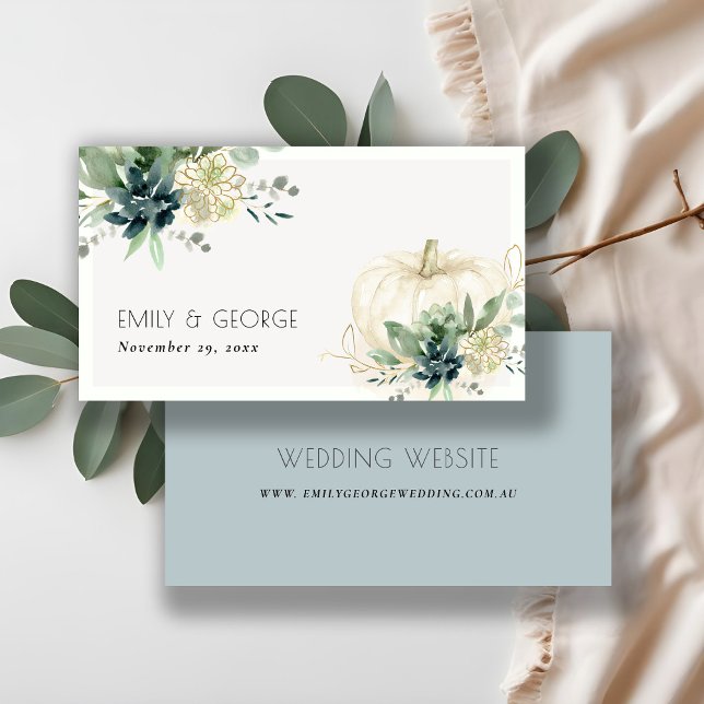 Dusky Blue  Succulent Pumpkin Wedding Website Business Card (Creator Uploaded)