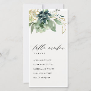 Dusky Blue Succulent Seating Chart Table Number