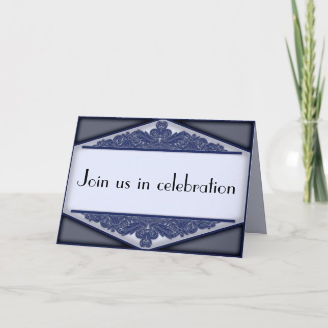 Dusky Blue Vintage, wedding invitaton card (Front)