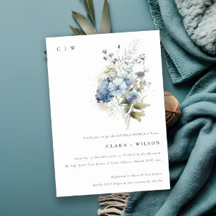 Dusky Blue Watercolor Cottage Flora Couples Shower Invitation