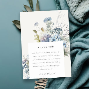 Dusky Blue Watercolor Cottage Floral Bridal Shower Thank You Card