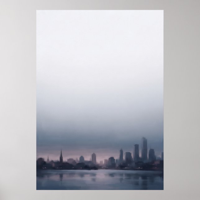 Dusky Blue Waterfront City Skyline Poster (Front)