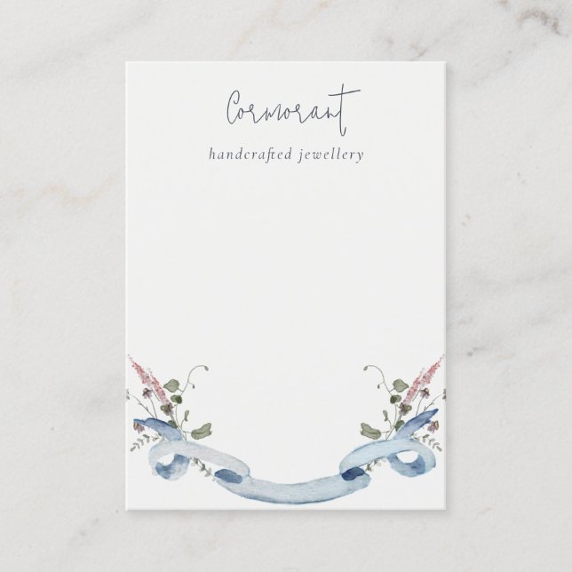 Dusky Blue Wildflower Ribbon Blank Jewellery Holde Business Card (Front)